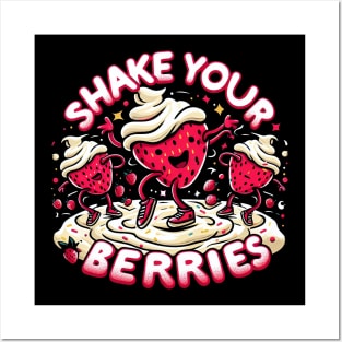 "Shake your Berries" Strawberry milkshake Posters and Art